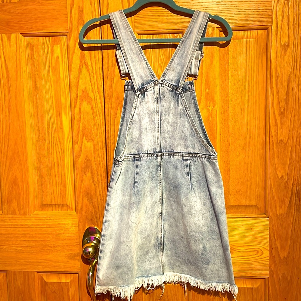 Denim Distressed Skirt Overalls - Picture 2 of 4